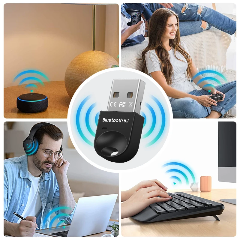 Tenmtoo USB Bluetooth 5.1 PC 무선 마우스 키보드 헤드셋 프린터 스피커 용 어댑터 동글 수신기 Windows 7/8.1/10/11