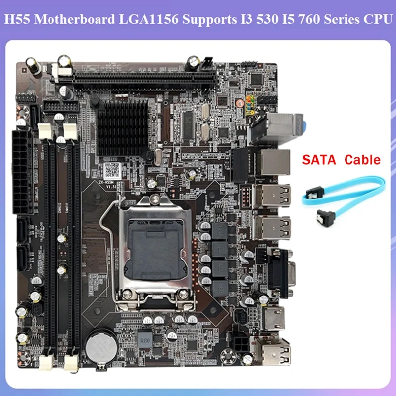 

Материнская плата H55 LGA1156 поддерживает процессор серии I3 530 I5 760, память DDR3, материнская плата для настольного компьютера с кабелем SATA