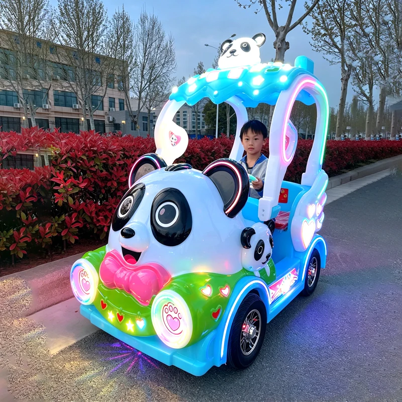 Outdoor Playground Panda Theme Bumper Cars, Colorful Lights, Children Amusement Vehicles, Commercial Use