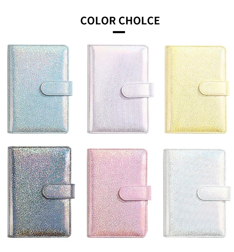 Glitter Color A6 PU Leather DIY Binder Notebook Covers Diary Books Schedule Paper Covers School Stationery