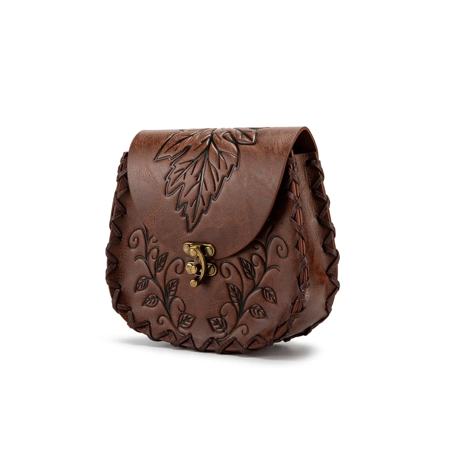 PU Medieval Vintage Vine Maple Leaf Embossed Waist Pouch, Renaissance Witch's Waist Pouch, Vintage Style Coin Purse Bag