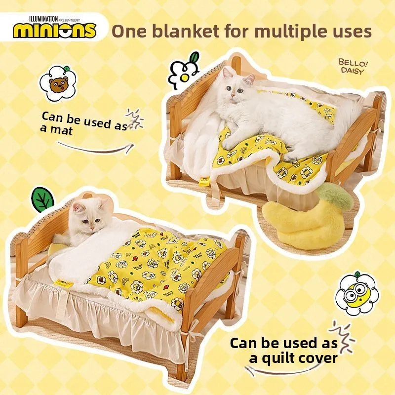 

Minions cartoon cute pets small floral blanket kawaii cat dog quilt blanket cat bed dog bed mat anime merchandise wholesale