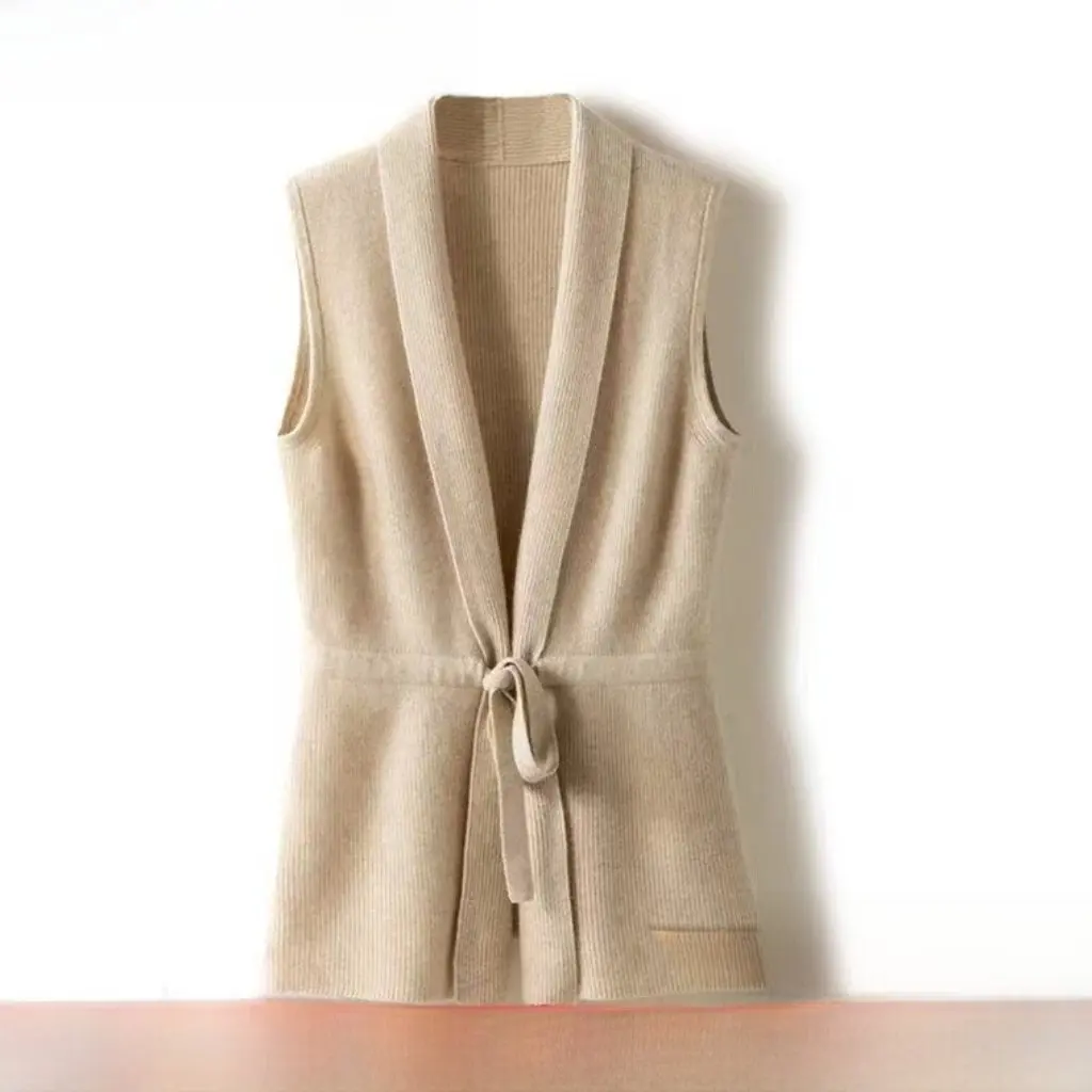 

Women's Australian Wool Vest Striped Waist Knitted Cashmere Waistcoat 100% Authentic Wholesale Fashion