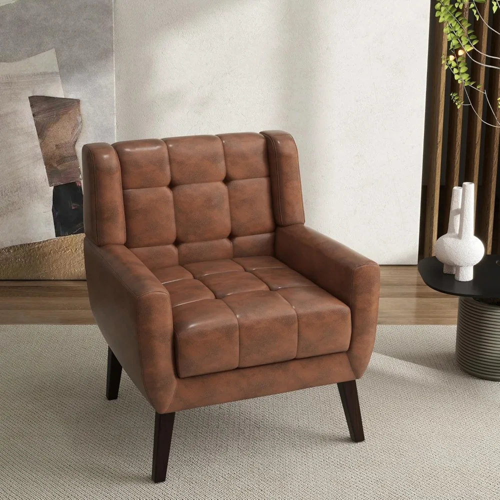 Coffee chairs, comfortable small mid-century modern armchairs with solid wood frame and upholstered cushions