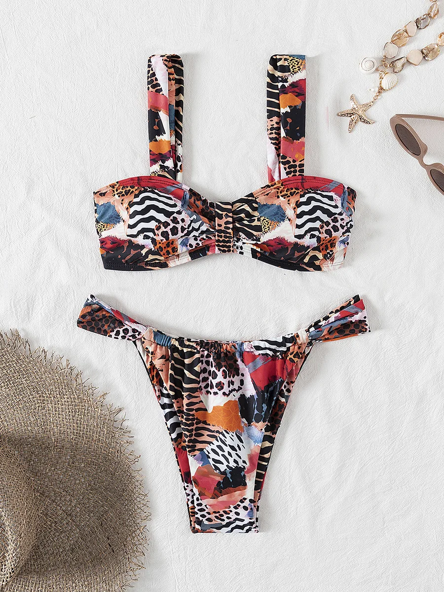 

Купальник-бикини с эффектом пуш-ап 2026, сексуальный женский купальник, микро-бикини, комплект бандо, пляжная одежда, принт, бразильский бикини