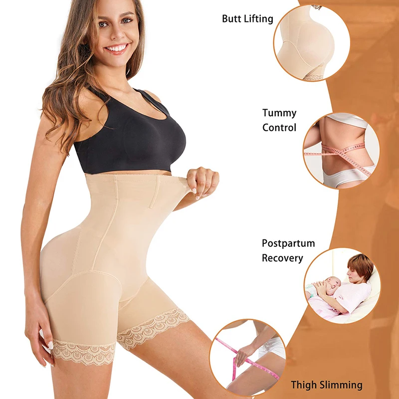 Seamless Slimming Shorts for Women Lace Shapewear High Waist Underpants Soft Compression Underwear Tummy Control Butt Lifter