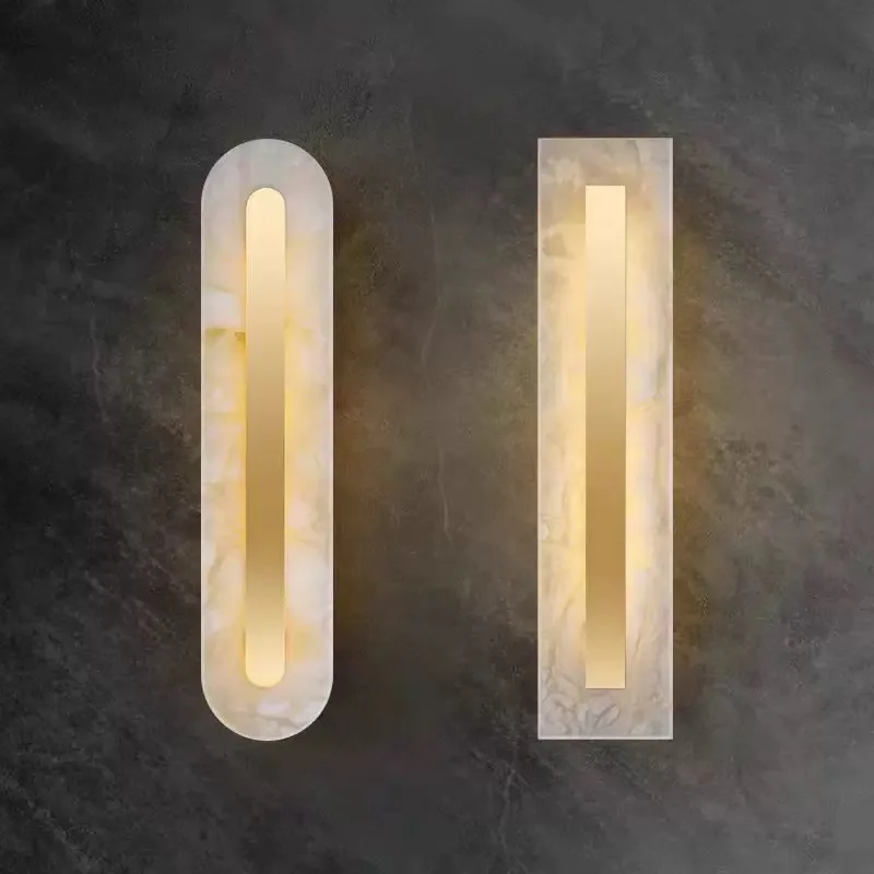 

Modern Nordic Copper Marble Wall Sconce, Dimmable Round Lustre Lamp for Bedroom, Minimalist Indoor Lighting Fixture