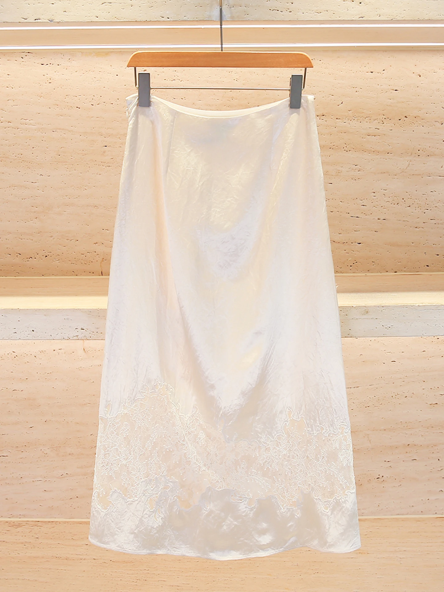 Elegant Embroidered Hollow out Midi Skirt High Waist A-Line Silhouette Commute Friendly Gentle Summer Style Women's Fashion