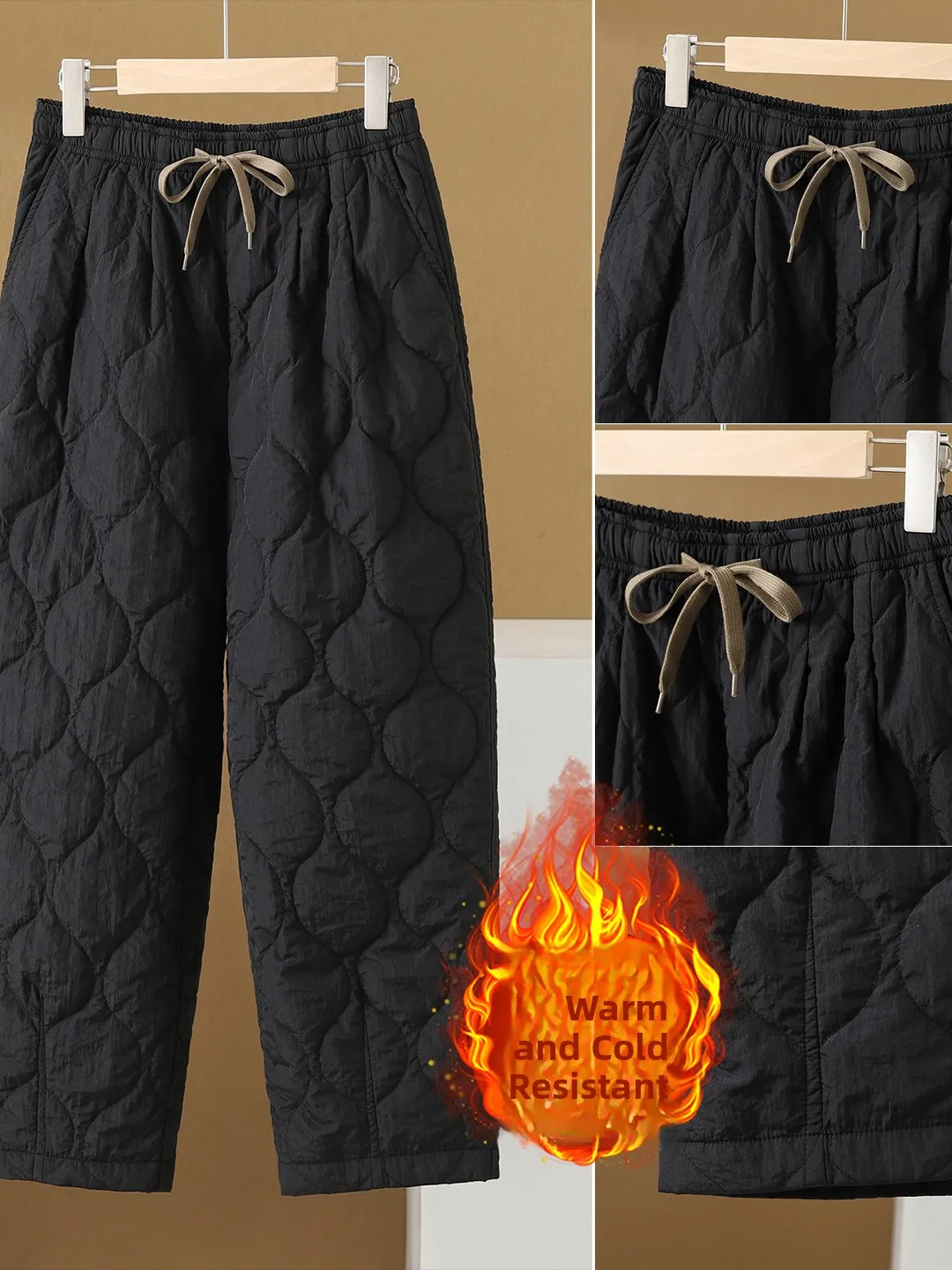 

Loose High Waist Dstring Cotton Straight Leg Pants for Women plus Size Simple Sle Winter Warm Trousers Casual Faion