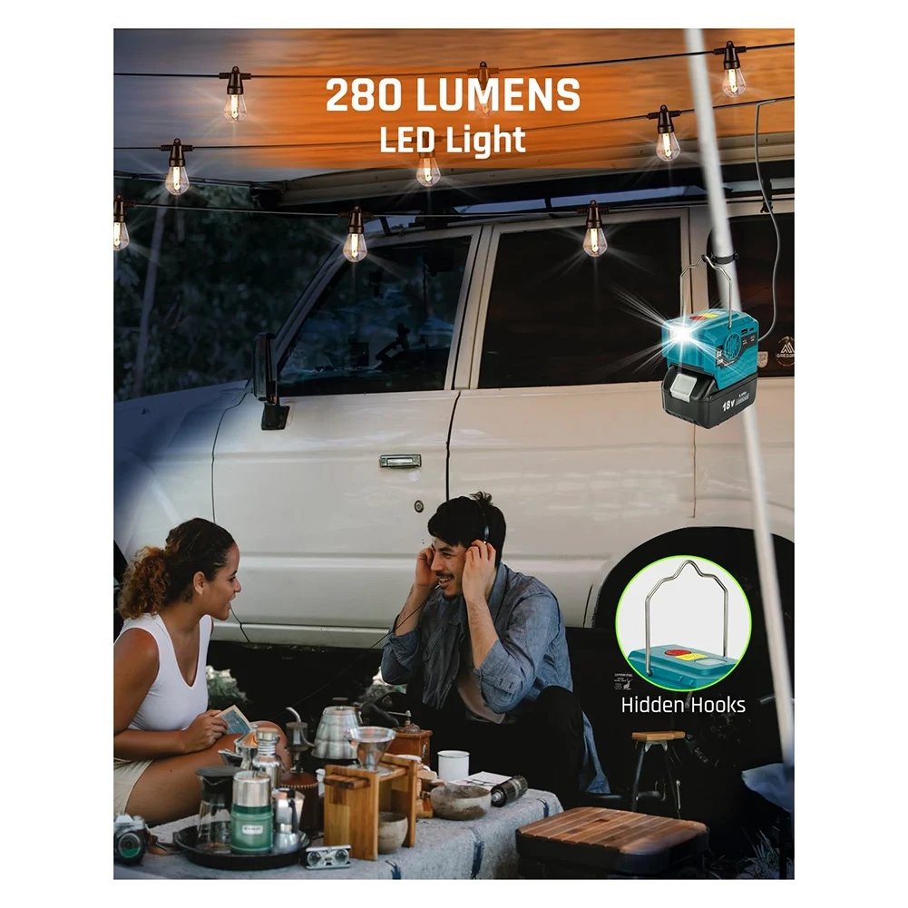 Inverter Daya Baterai Li 200W untuk 18V Ke AC 120V, Inverter Catu Daya dengan Lampu Kerja LED, Output USB Tipe C Tahan Lama