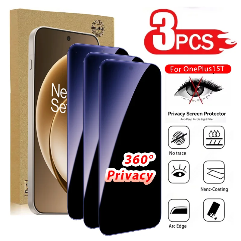 

3 Pack 360° Purple Light Privacy Screen Protector for OnePlus 15/ 15R/ 15T/ ACE 6/ ACE 6T - 4 Side Privacy, Anti Blue Light