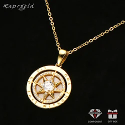 RAPRGOLD 925 Sterling Silver Compass Necklace 6.5mm Sparkly Cubic Zirconia Fashion Pendant Necklaces for Women Men Jewelry Gift