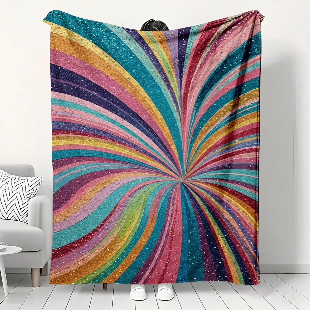 Bohemian Abstract Retro Swirl Throw Blanket Perfect Couch Sofa Cover Vibrant Colorful Rainbow Aesthetic Home Decor Gift