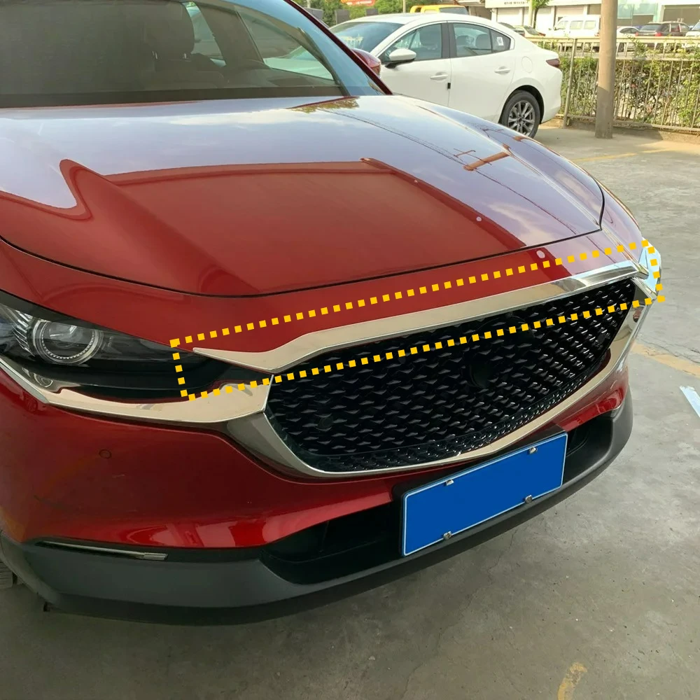

Front Hood Engine Cover Trim For Mazda CX30 CX-30 2020-2022 2023 2024 Chrome Car Head Upper Grille Lip Molding Strip Accessories