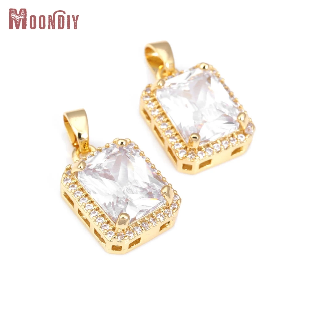 

18K Gold Color Brass Zircon Rectangle Charms Pendants High Quality Jewelry Making Necklace Earrings Accessories for Women