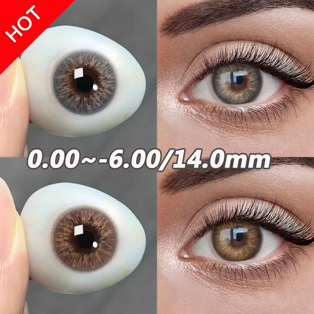 （0~-6.00）Natural Colored Contact Lenses with Prescription Myopia Lenses with Degree Brown Lenses Gray Pupils Fast Shipping