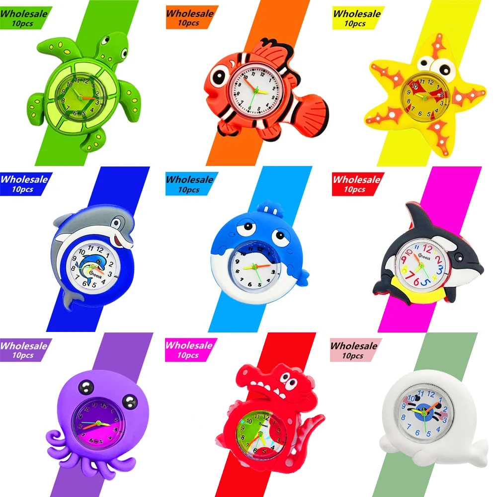 

10pcs Wholesale Children Watches Low Price Clearance Cartoon Crocodile/Turtle Kids Quartz Watches for Boys Girls Clock Bracelet