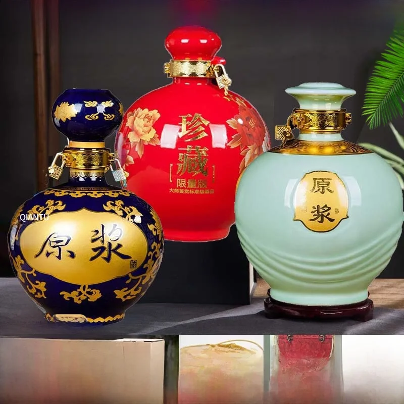 Jingdezhen Ceramic Alcohol Bottle 5 Liang 10 Liang Peony Ancient Craft Sealed Decorative Display Piece Brewing Barrel Jar Pot