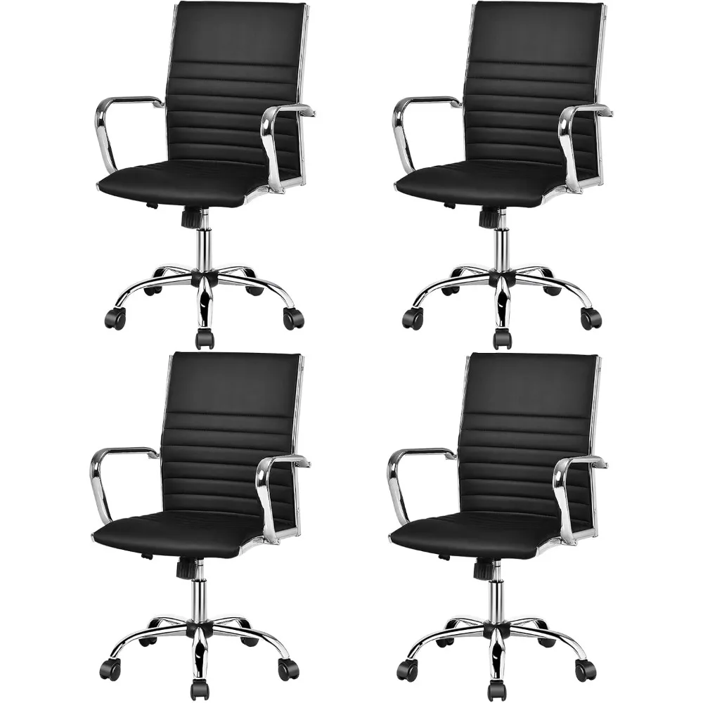 

Ergonomic Ribbed Leather Office Chair with Adjustable Height and Arms for Modern Desk Use and Swivel Mid-Back Design Ideal for E