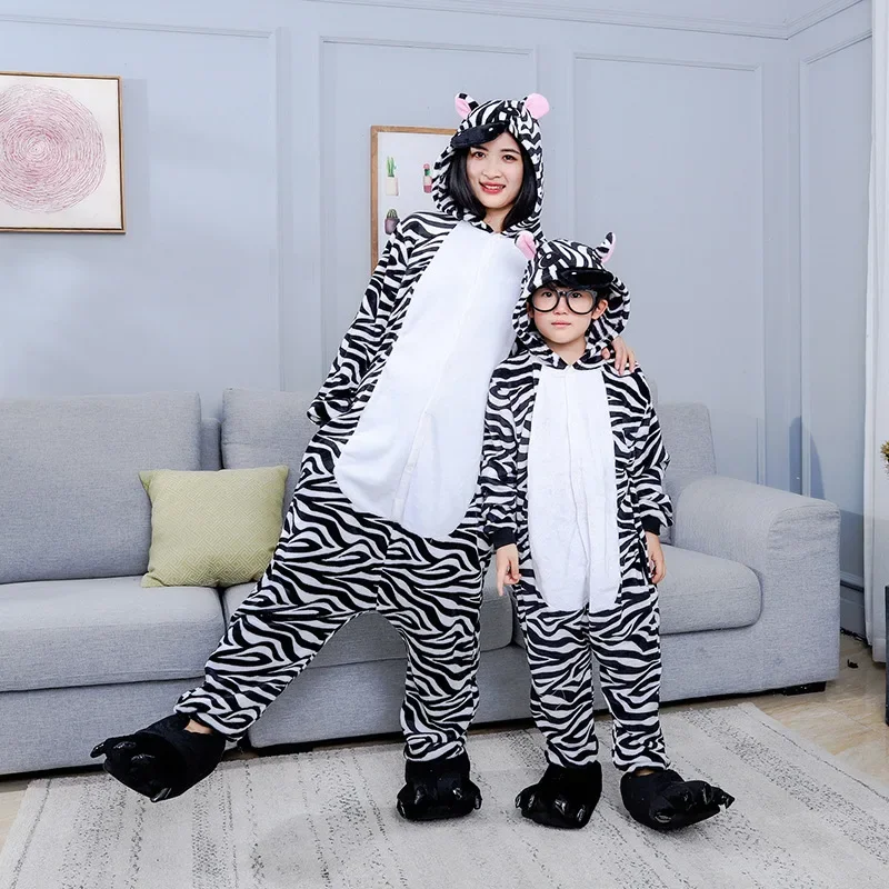 Adult Onesie Pajamas Cartoon Zebra Cosplay Costume Animal Warm Plush Homewear Sleepwear Jumpsuit for Men Women Girls Boys Teens