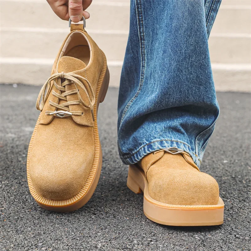 

PopMen's Thick Sole Big Toe Trendy Shoes Mens Casual Suede Leather Derby Shoes Men Lace-up Heightened Shoe