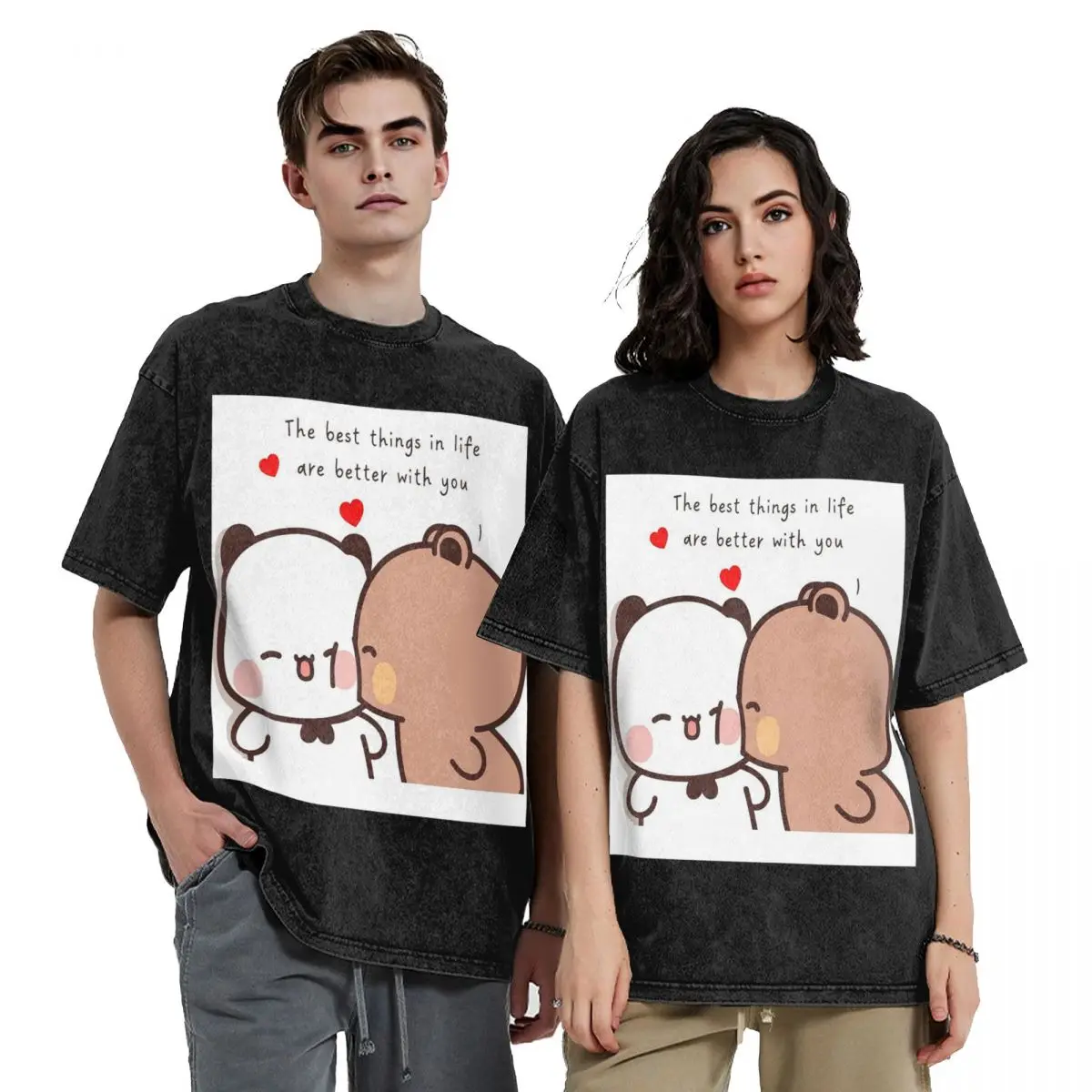 Peach And Goma Bubu Dudu Balloon Washed T Shirts Vintage Short Sleeve Hip Hop T-Shirt Streetwear Tops Tees for Men Women