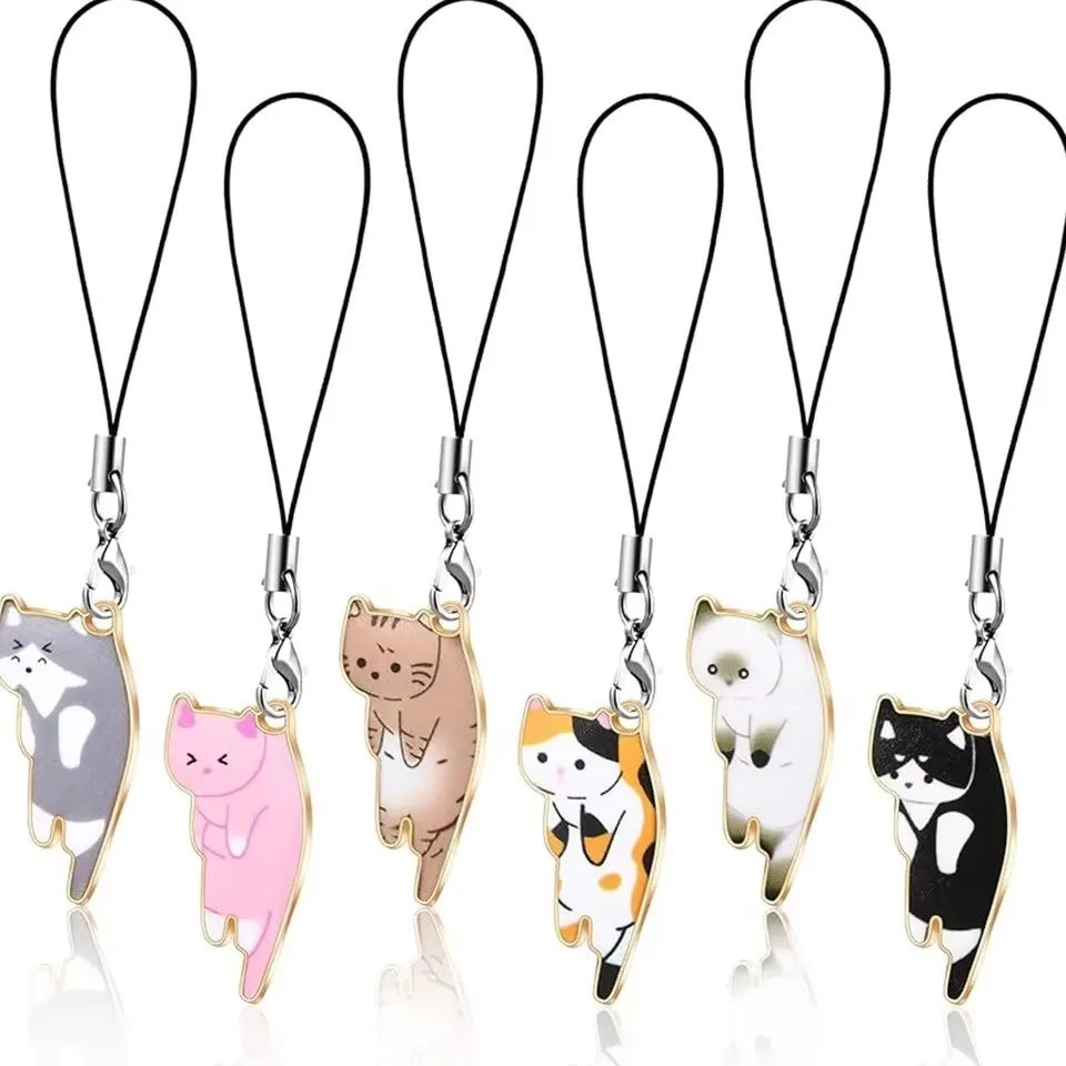 Cute Kitten Lanyard Cat Pendant Keychains For Mobile Phone Case Straps Hanging Rope Keyring motorcycle key car accessories