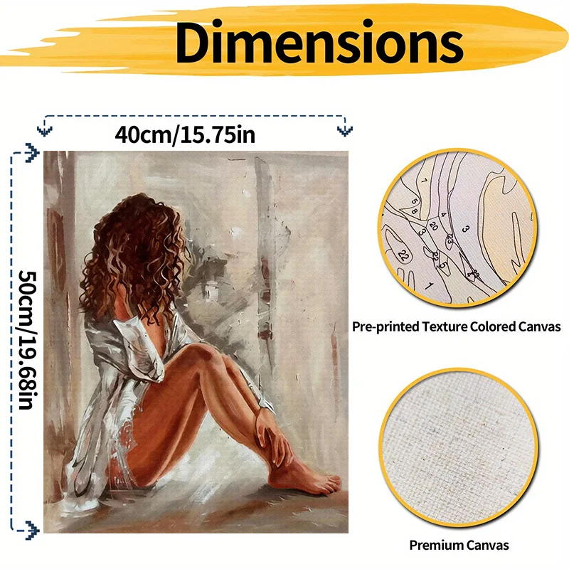 Professional Art Use, Vibrant Window-Side Curls Female Back View Digital Oil Painting Art Set, Adult Number Painting Kit, Paint