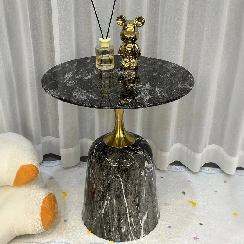 Natural marble edge table simple negotiation round small table bedroom living room balcony office modern sofa coffee