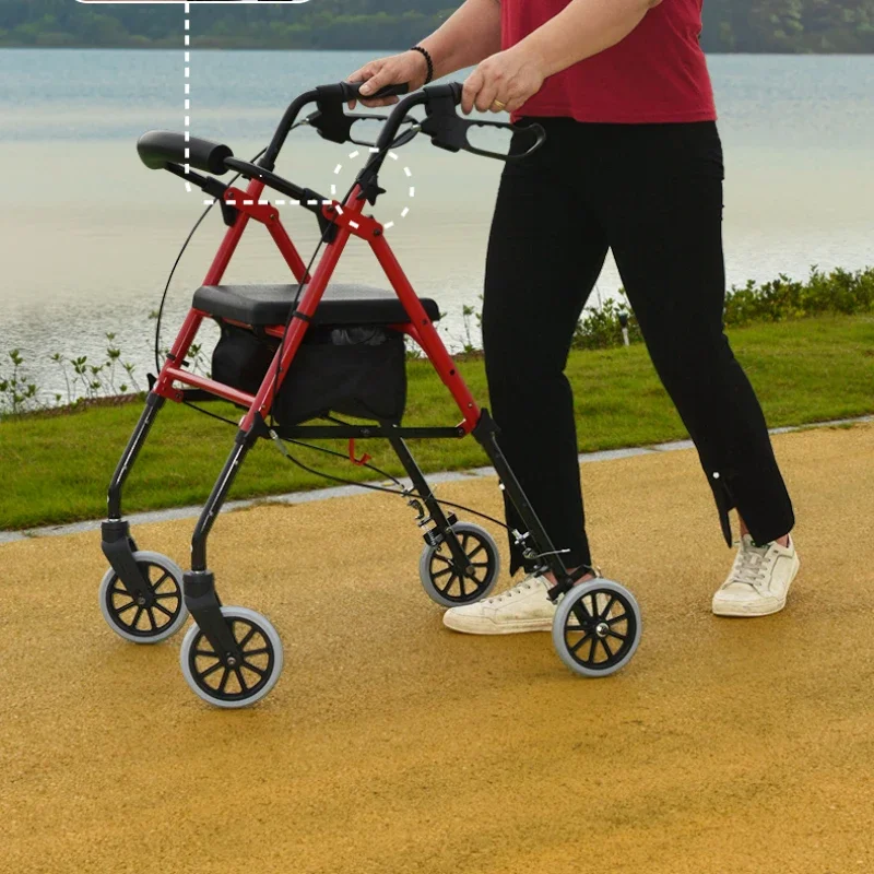 Push Walker for The Elderly, Fall Prevention Trolley for The Elderly, Push and Sit Walking Aid, Foldable Safety Walker