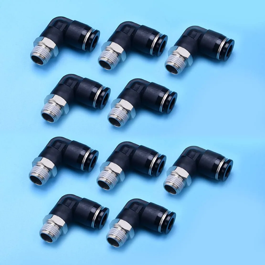 

10Pcs Male Elbow 6mm Pipe Tube Tubing 1/8"PT Thread 90 Degree Push to Connect Air Line Fittings Connector Adapter