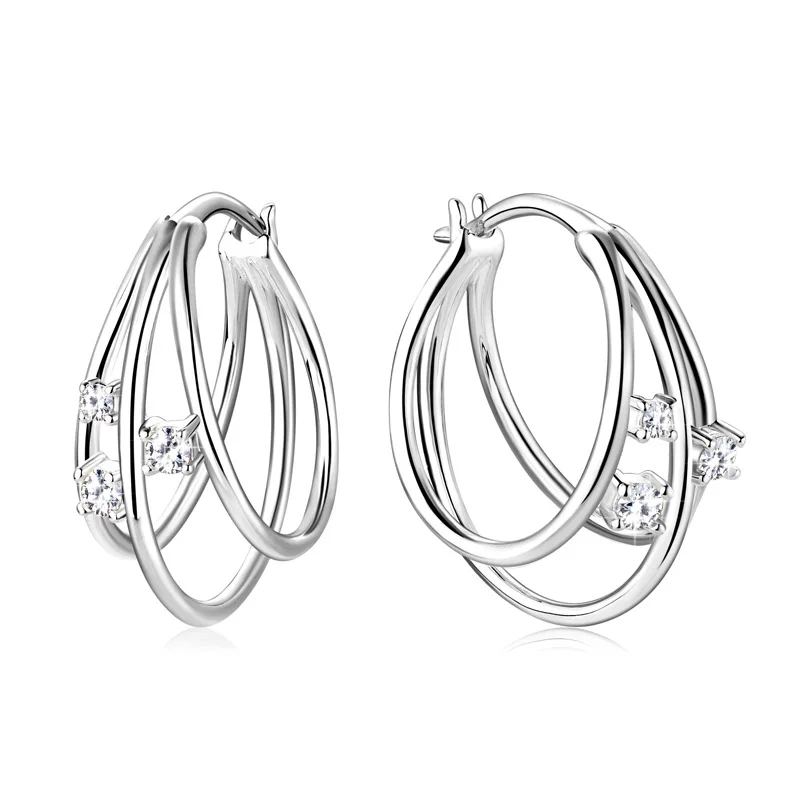 GRA Certified Moissanite Triple Split Hoop Earrings  for Women S925 Sterling Silver Huggie Earring Fine Jewelry Gifts