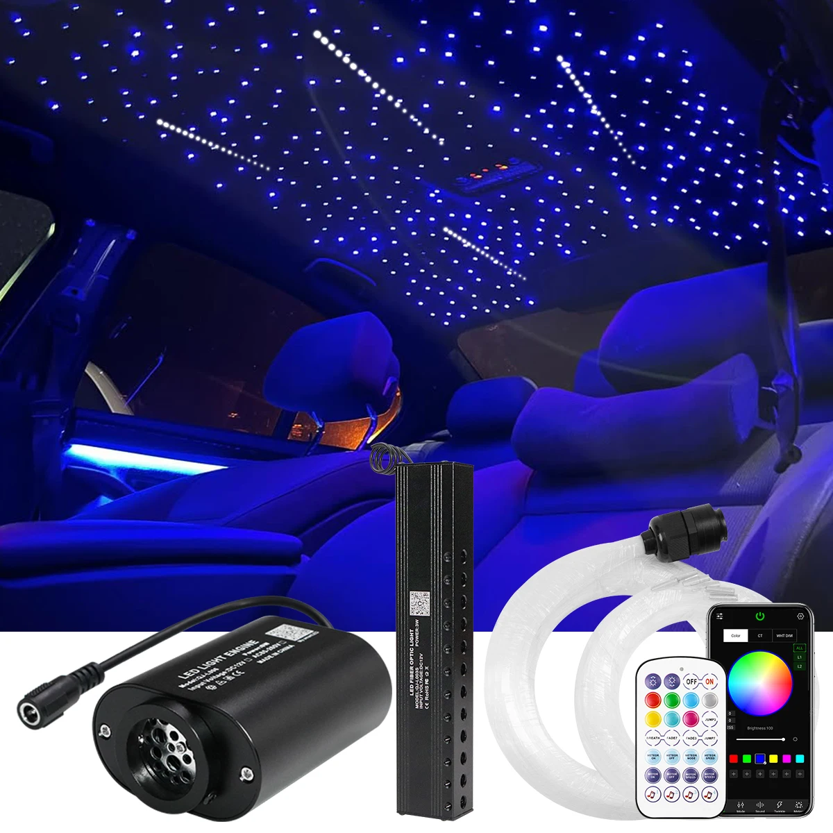 6W RGBW Car Roof Star Light Twinkle Fiber Optic Light Ceiling Star Lighting Kit  APP Shooting Star Car Starry Sky Ceiling Lamp