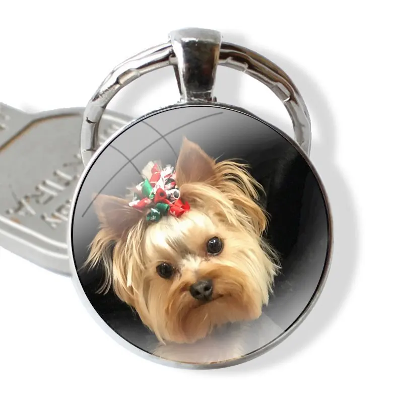 Keychain Handmade Glass Cabochon Key Ring Holder Pendant Key Chains yorkshire terrier dog puppy