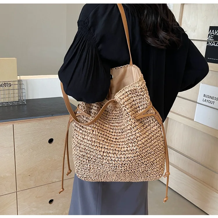 Casual Large Capacity Straw Woven Beach Bags Handmade Women Large Capacity Shoulder Bag Lady Summer Travel Handbags Shopper Tote