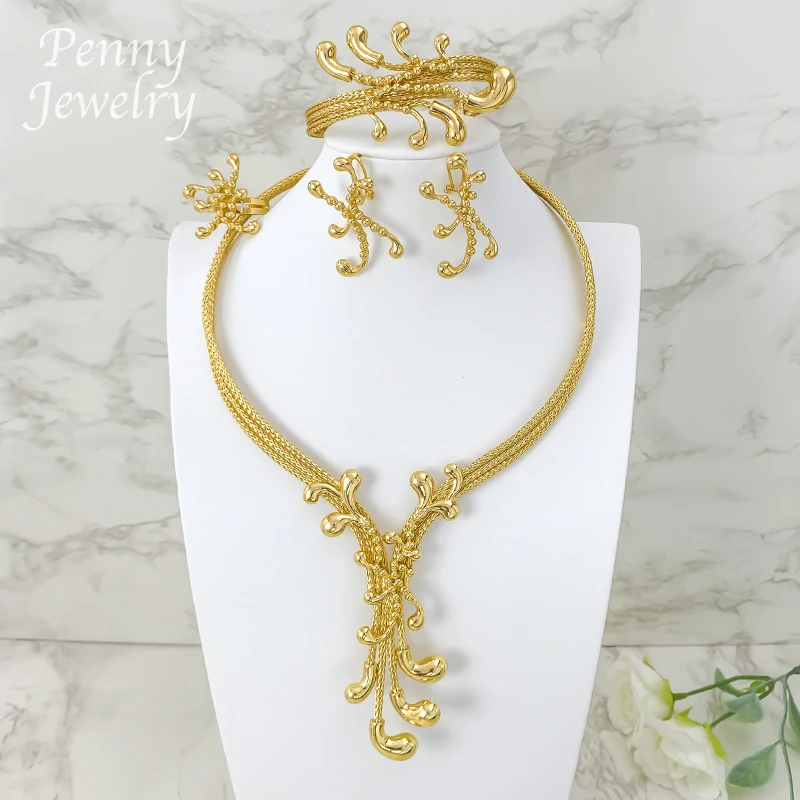 

Special Original Design Dubai 18K Gold Plated Jewelry Set for Women Necklace Earrings Bracelet Ring Bridal Wedding Party Gifts