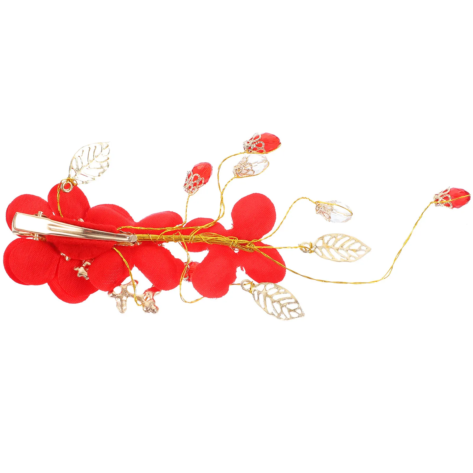 

Wedding Hair Clip Red Flower Pearl Rhinestone Hairpin Elegant Bridal Barrette Skin Friendly Anti Rust Hair Accessory for Formal
