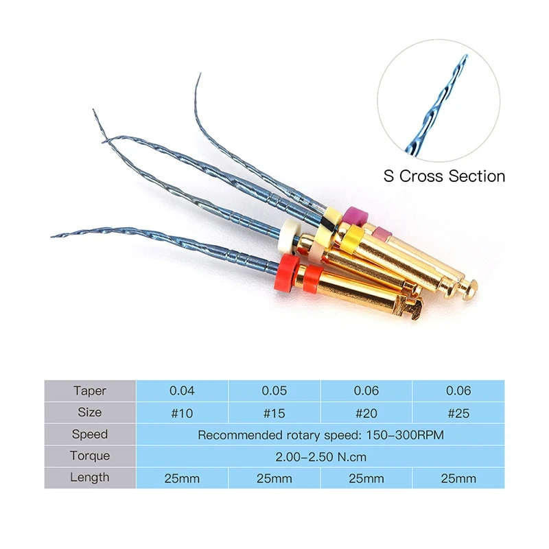 Il motore endodontico dentale da 6 pezzi utilizza file rotanti attivati dal calore NiTi lime per canali radicolari endodontici alternativi 25mm