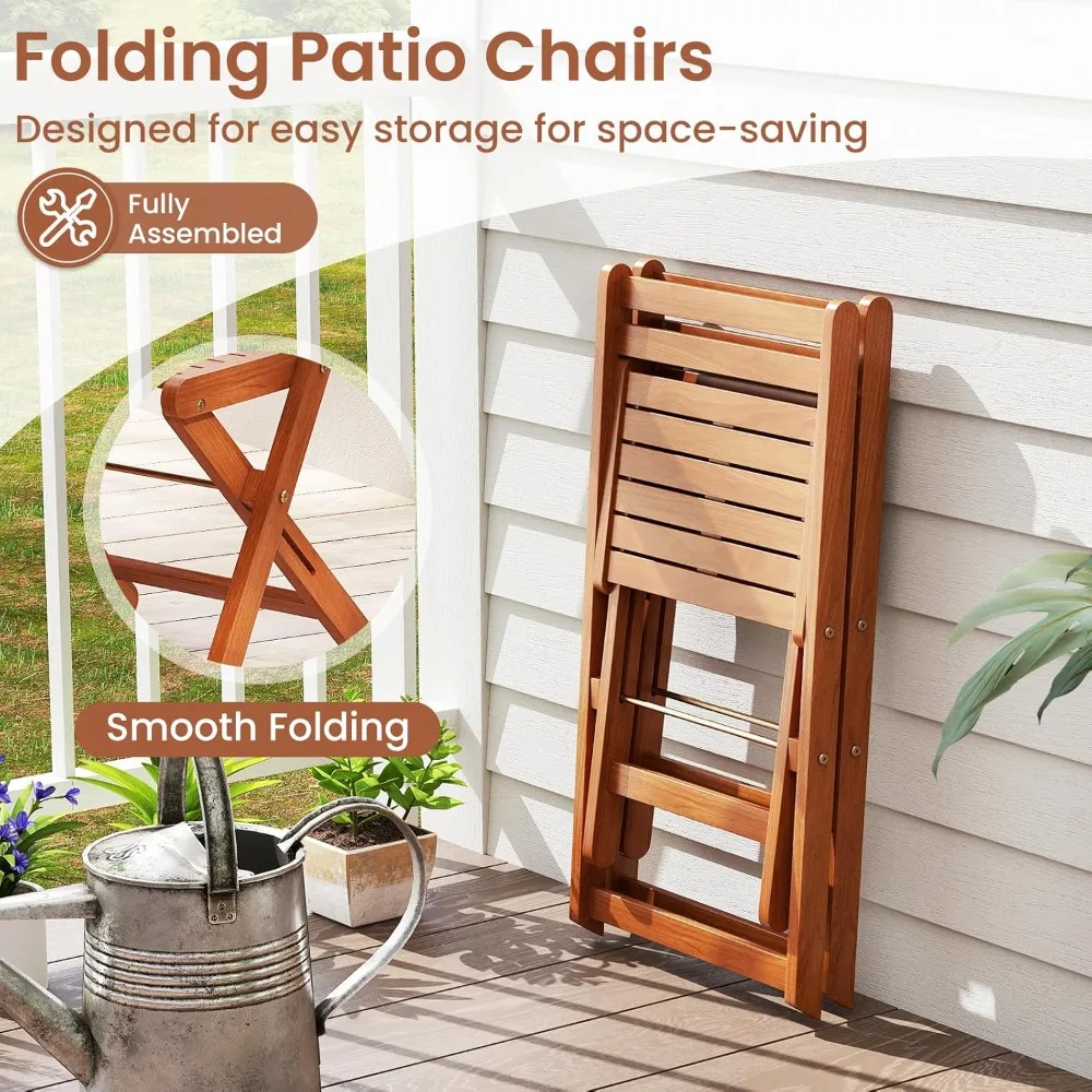 3-Piece Folding Bistro Table and Chairs Set, Solid Wood Small Patio Dining Set, Outdoor Cafe Table