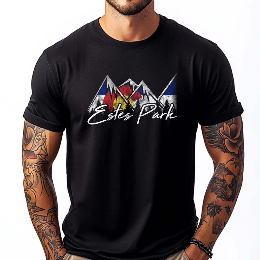 

Estes Park Colorado Flag Mountains Hoodie Cool Souvenir 3XL Men Clothing Tee Shirt Men Big Size T-shirt