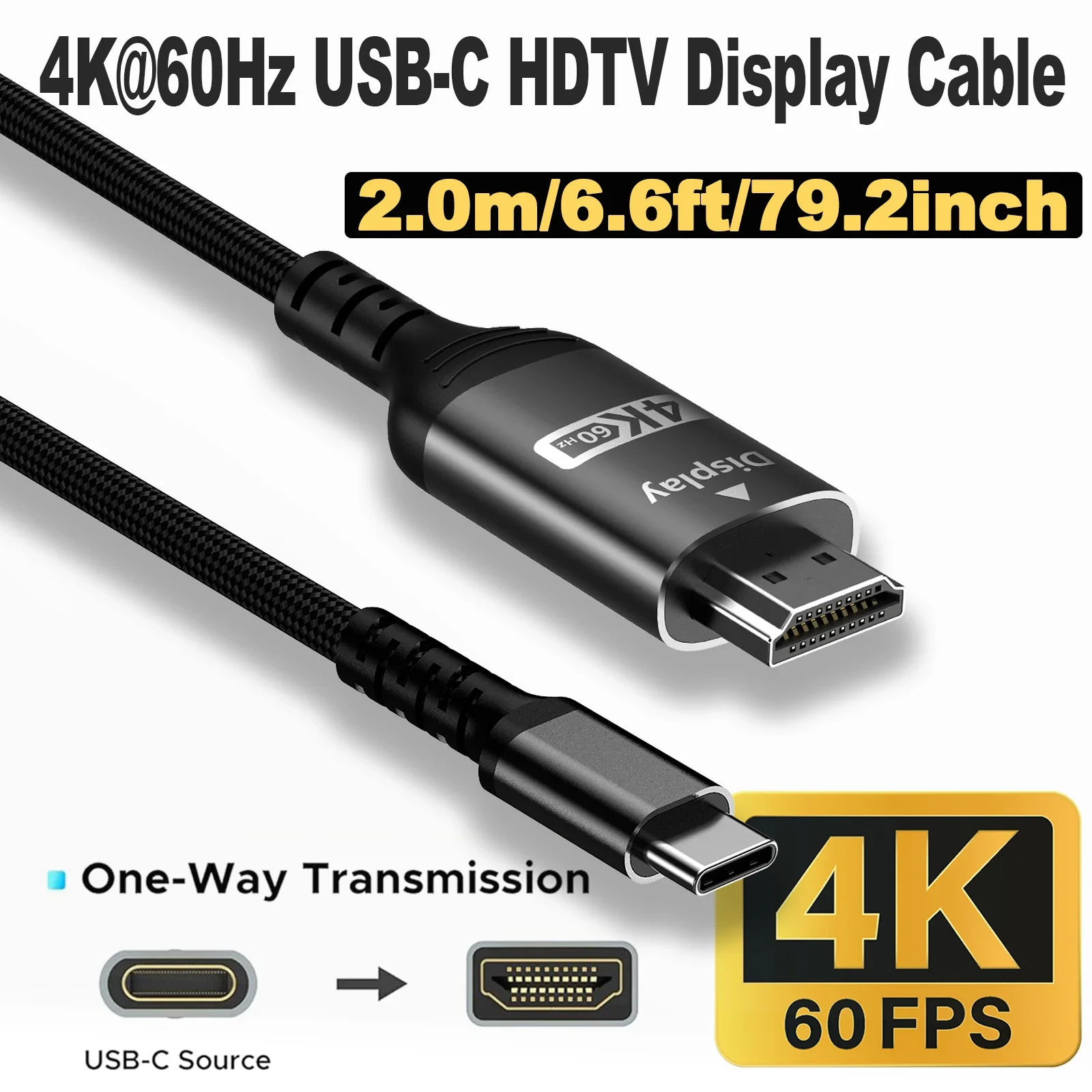 

2m USB-C to HDMI Cable 4K@60Hz,High-Speed Video Converter for MacBook Pro, iPad Pro, Samsung Galaxy, Dell XPS Ultra HD Display