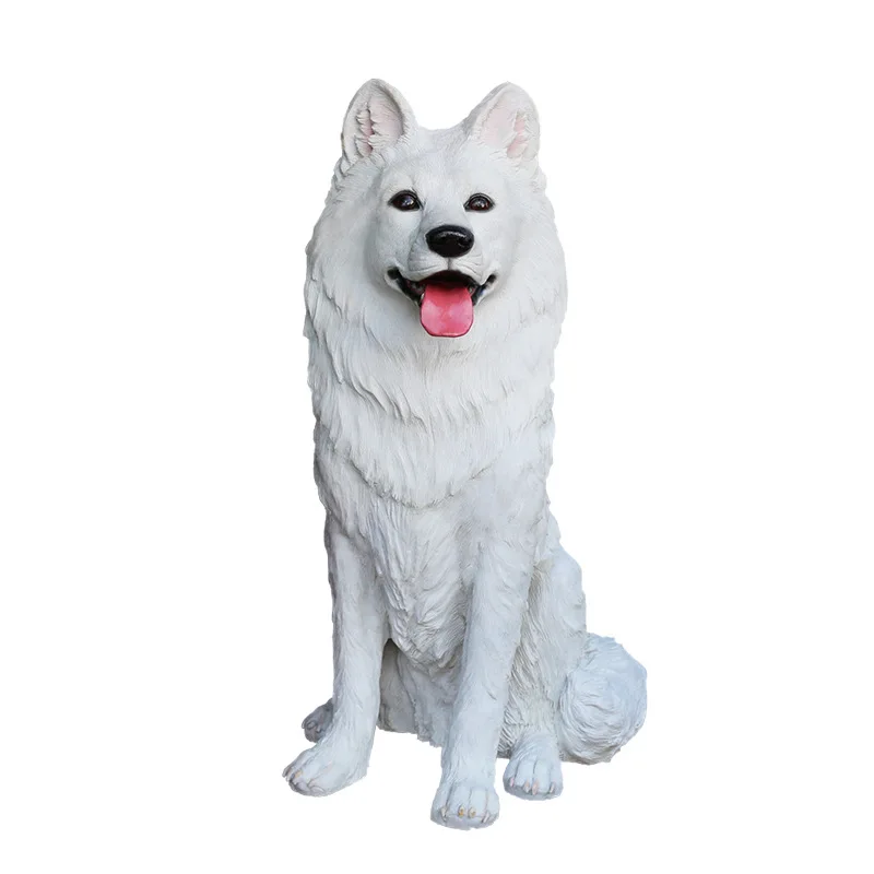 Garden Decor Simulation Sculpture Realistic Resin Watchdog Figurine Fiberglass Artificial Lifelike Large Samoye Dog Statues