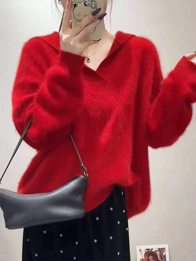 

Корейский простой вязаный свитер с капюшоном Lazy Feel, осень-зима, новый универсальный женский топ большого размера для похудения