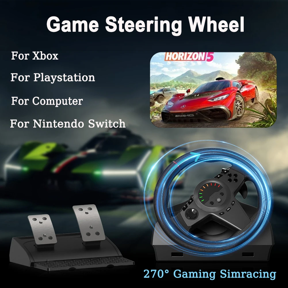 Gaming Steering Wheel with Pedal & Shifter 270 Degree Simracing Steering Wheels for PS5/PS4/Switch/Xbox One/Xbox Series X/S/PC