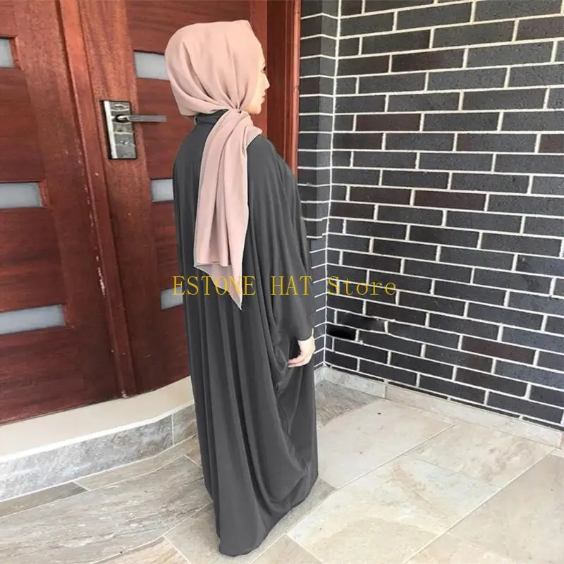 49MF – robe longue couleur unie pour femmes musulmanes, Cardigan ample prière mosquée, robe Ramadan soyeuse, tenue