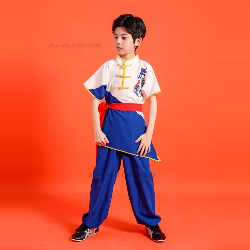 2025 chinese children traditional tai chi wushu kung fu martial arts set training performance dragon embroidery kung fu suit