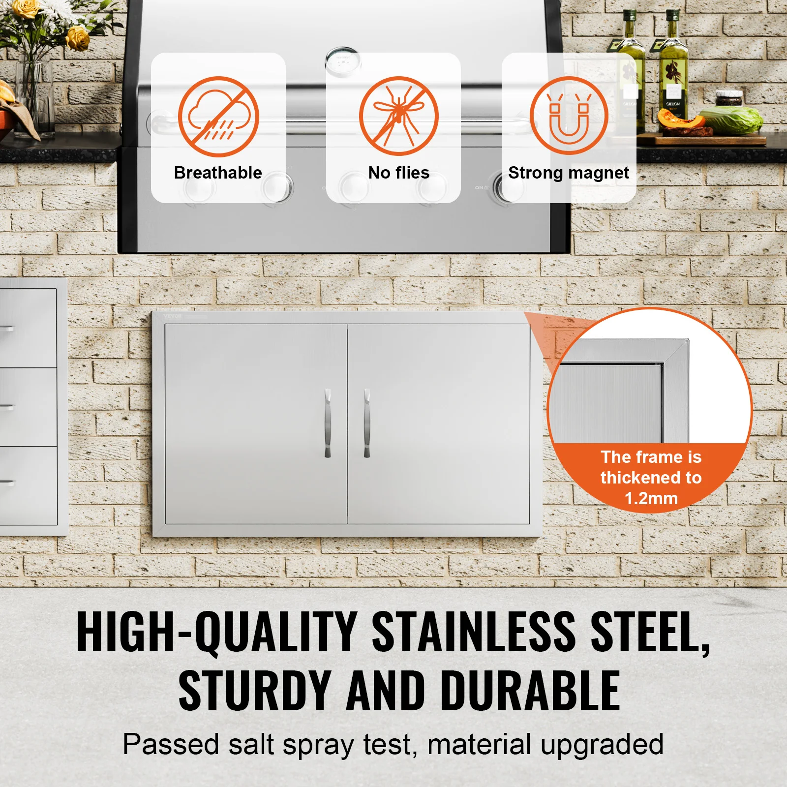 Double Stainless Steel BBQ Access Door Flush Mount Outdoor Kitchen Door for BBQ Island Grilling Station Outside Cabinet