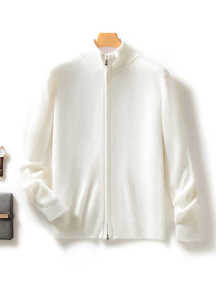 

Autumn Winter Men's Cardigan Coat Zipper Basic Mock Neck Smart Casual Sweater 30% Merino Wool Knitwear Korean Popular Clothes