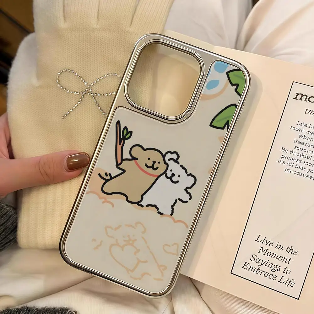 

Linear dog Phone Case For iPhone 16 15 14 13 12 11 Pro Max Plus HD Magsafe Metal Frame Carbon Fiber Hard Shell