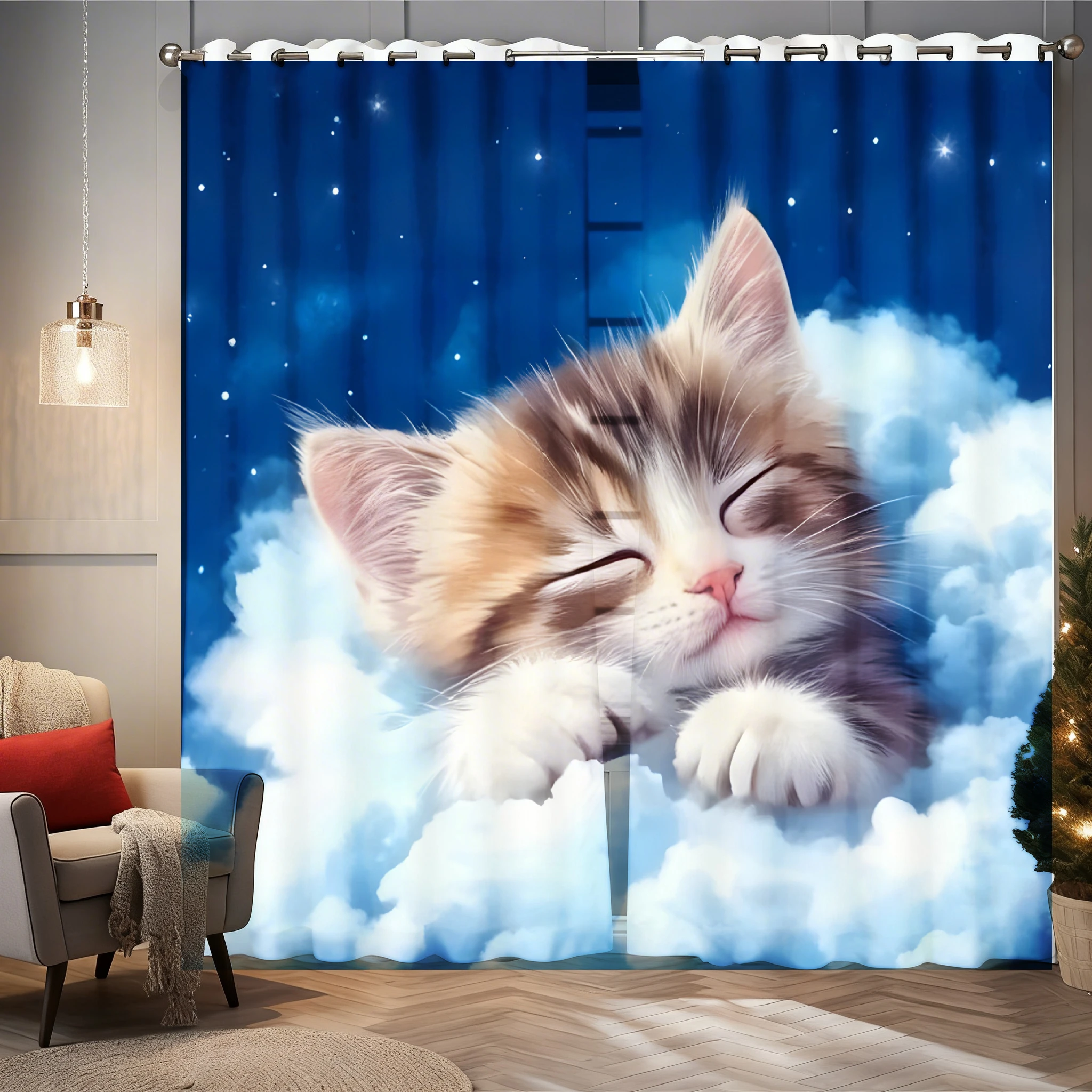 Cute Cat Blackout Curtains Thermal Insulated Curtains for Bedroom Living Room Balcony 2PCS Total Privacy Decoration
